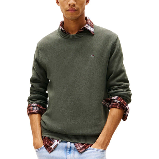 Tommy Hilfiger Pull Homme Vert en Coton Bio – Automne/Hiver